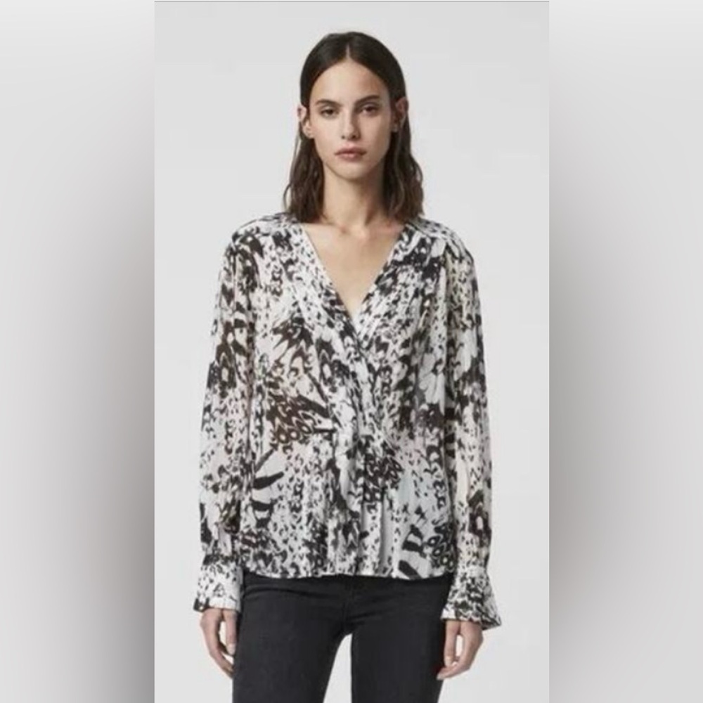 All Saints Flowy Top Abstract Print Long Sleeve